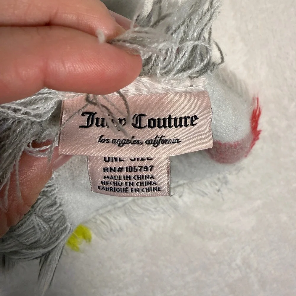 Juicy Couture Plaid Scarf Crown Logo‎ Fringe Gray Red Yellow One Size Y2K